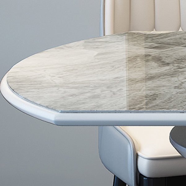 Modern Extendable Dining Table Grey Round Stone Tabletop with Storage