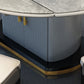 Modern Extendable Dining Table Grey Round Stone Tabletop with Storage