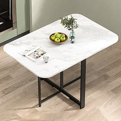 Modern Folding Dining Table Rectangle Wooden Top with Black Metal Base White 47.2"L x 31.5"W x 29.5"H Without Chairs Clearhalo 'Dining Tables & Seating' 'Dining Tables' 'dining_table' 'furn' 'furn_dining_table' 'Furniture' 'Kitchen & Dining Furniture' 7649420