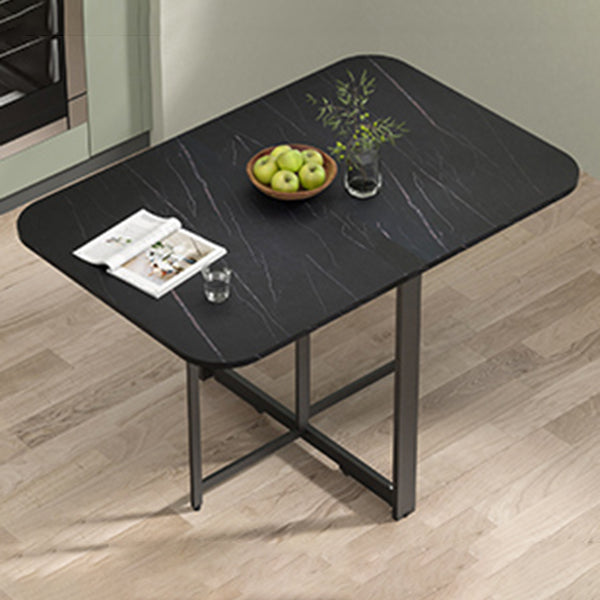 Modern Folding Dining Table Rectangle Wooden Top with Black Metal Base Black 47.2"L x 31.5"W x 29.5"H Without Chairs Clearhalo 'Dining Tables & Seating' 'Dining Tables' 'dining_table' 'furn' 'furn_dining_table' 'Furniture' 'Kitchen & Dining Furniture' 7649421