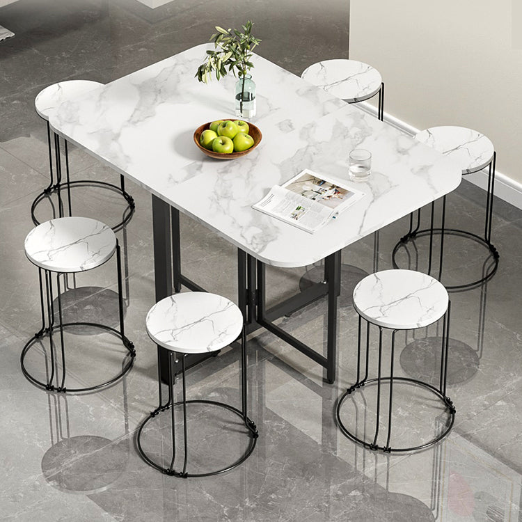 Modern Folding Dining Table Rectangle Wooden Top with Black Metal Base Clearhalo 'Dining Tables & Seating' 'Dining Tables' 'dining_table' 'furn' 'furn_dining_table' 'Furniture' 'Kitchen & Dining Furniture' 7649422