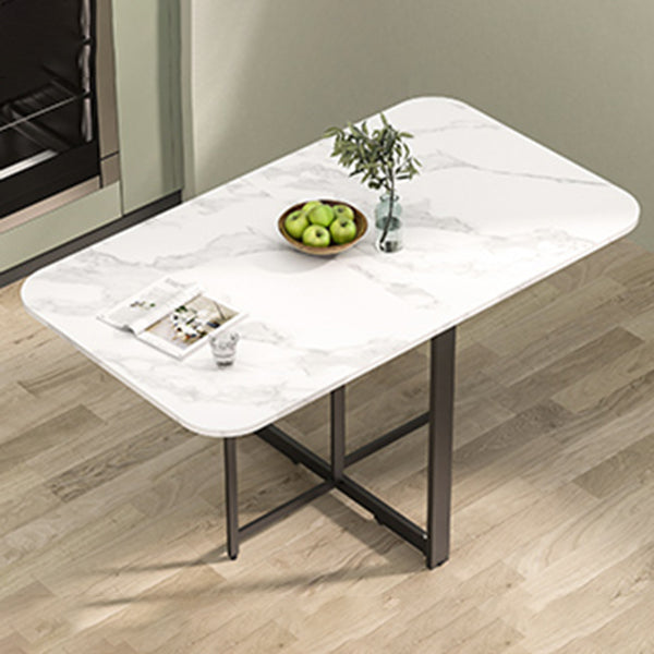 Modern Folding Dining Table Rectangle Wooden Top with Black Metal Base White 55.1"L x 31.5"W x 29.5"H Without Chairs Clearhalo 'Dining Tables & Seating' 'Dining Tables' 'dining_table' 'furn' 'furn_dining_table' 'Furniture' 'Kitchen & Dining Furniture' 7649423