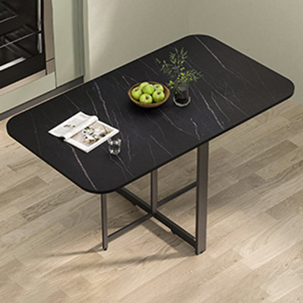 Modern Folding Dining Table Rectangle Wooden Top with Black Metal Base Black 55.1"L x 31.5"W x 29.5"H Without Chairs Clearhalo 'Dining Tables & Seating' 'Dining Tables' 'dining_table' 'furn' 'furn_dining_table' 'Furniture' 'Kitchen & Dining Furniture' 7649425