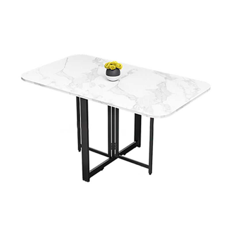 Modern Folding Dining Table Rectangle Wooden Top with Black Metal Base Clearhalo 'Dining Tables & Seating' 'Dining Tables' 'dining_table' 'furn' 'furn_dining_table' 'Furniture' 'Kitchen & Dining Furniture' 7649427