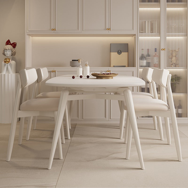 Round Extendable Dining Table Modern White Stone Tabletop with Double Drop Leaf Clearhalo 'Dining Tables & Seating' 'Dining Tables' 'dining_table' 'furn' 'furn_dining_table' 'Furniture' 'Kitchen & Dining Furniture' 7649437