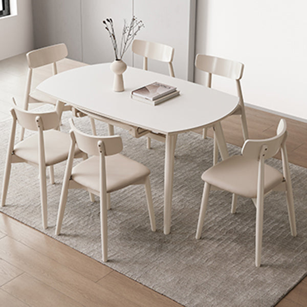 Round Extendable Dining Table Modern White Stone Tabletop with Double Drop Leaf Clearhalo 'Dining Tables & Seating' 'Dining Tables' 'dining_table' 'furn' 'furn_dining_table' 'Furniture' 'Kitchen & Dining Furniture' 7649444