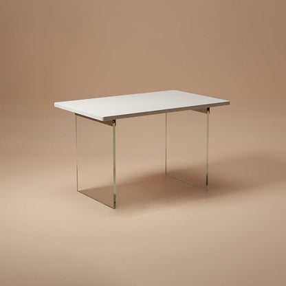 Rectangular Dining Table Modern Wood Tabletop with Acrylic Double Pedestal Base