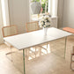Rectangular Dining Table Modern Wood Tabletop with Acrylic Double Pedestal Base
