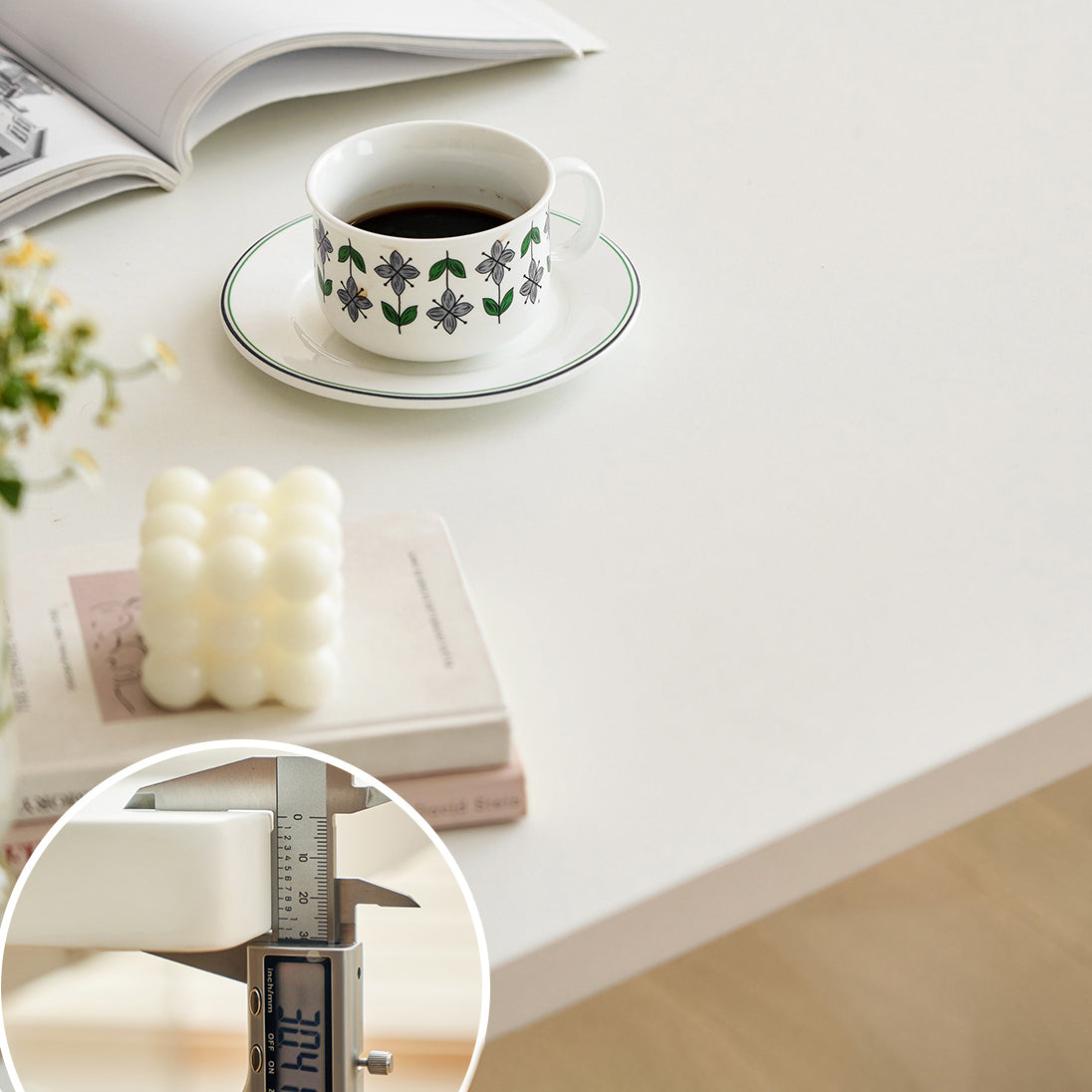 Rectangular Dining Table Modern Wood Tabletop with Acrylic Double Pedestal Base