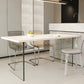 Rectangular Dining Table Modern Wood Tabletop with Acrylic Double Pedestal Base