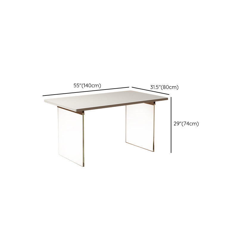 Rectangular Dining Table Modern Wood Tabletop with Acrylic Double Pedestal Base