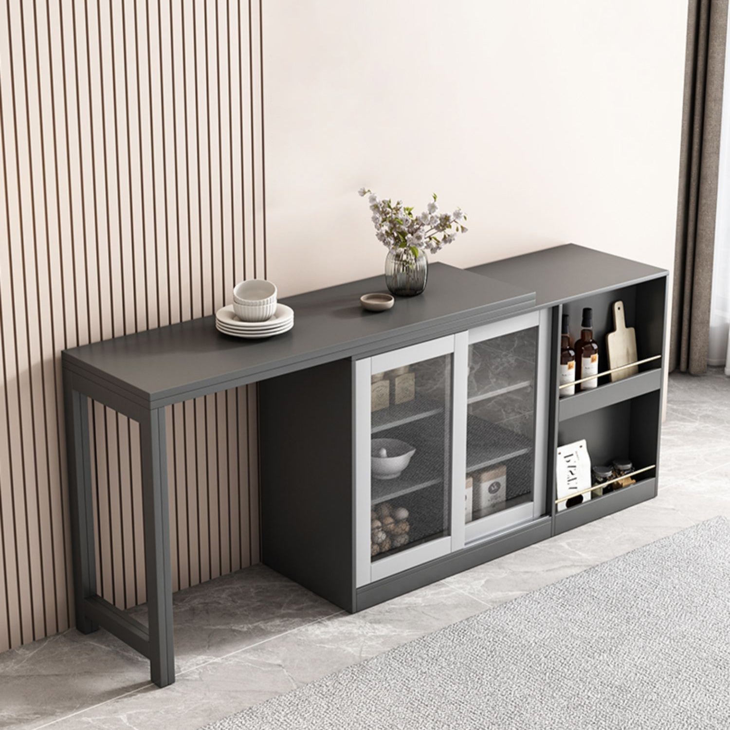 Modern Folding Dining Table with Storage Rectangle Wooden Top Clearhalo 'Dining Tables & Seating' 'Dining Tables' 'dining_table' 'furn' 'furn_dining_table' 'Furniture' 'Kitchen & Dining Furniture' 7649521
