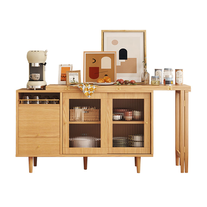 Moderne opvouwbare houten eettafel met rechthoekig houten blad met opbergruimte