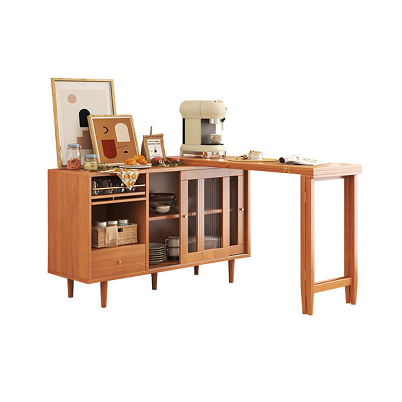 Moderne opvouwbare houten eettafel met rechthoekig houten blad met opbergruimte