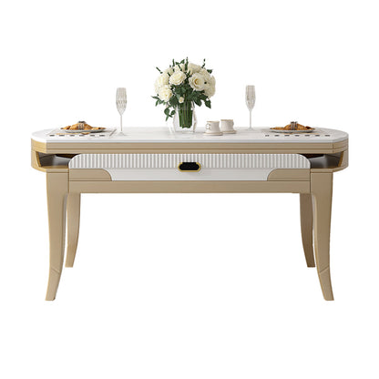 Table à manger moderne en pierre blanche avec pieds en bois massif pour le salon