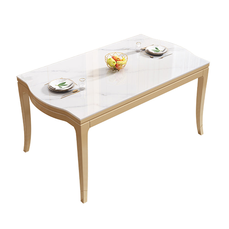 Table à manger moderne en pierre blanche avec pieds en bois massif pour le salon