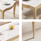 Table à manger moderne en pierre blanche avec pieds en bois massif pour le salon