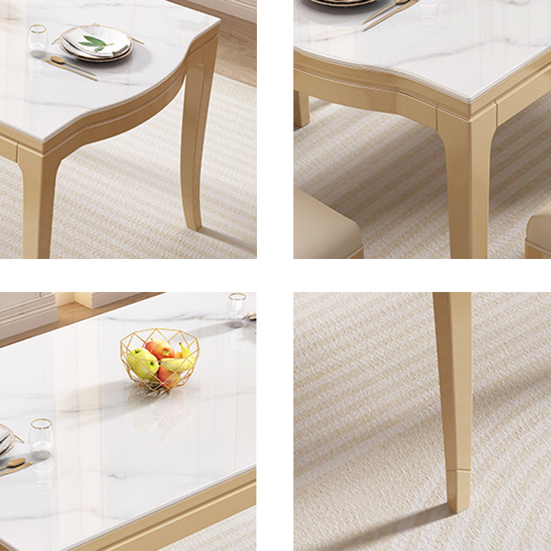Table à manger moderne en pierre blanche avec pieds en bois massif pour le salon