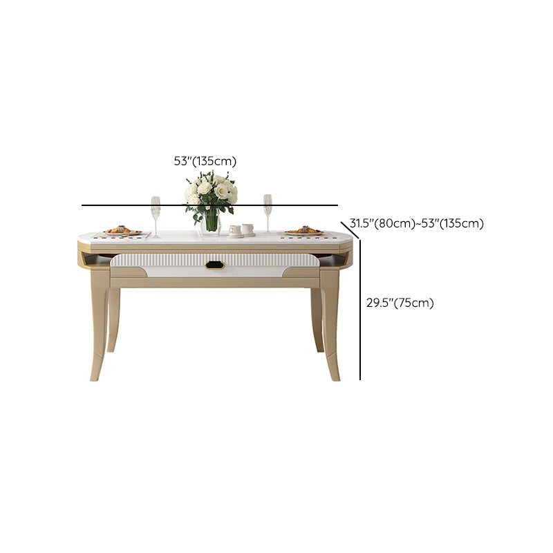 Table à manger moderne en pierre blanche avec pieds en bois massif pour le salon