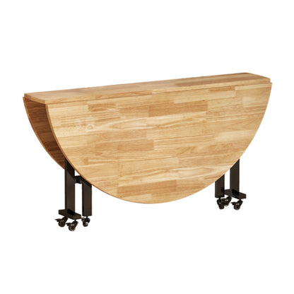 Mesa de comedor redonda de madera maciza de estilo moderno con hojas abatibles en color natural