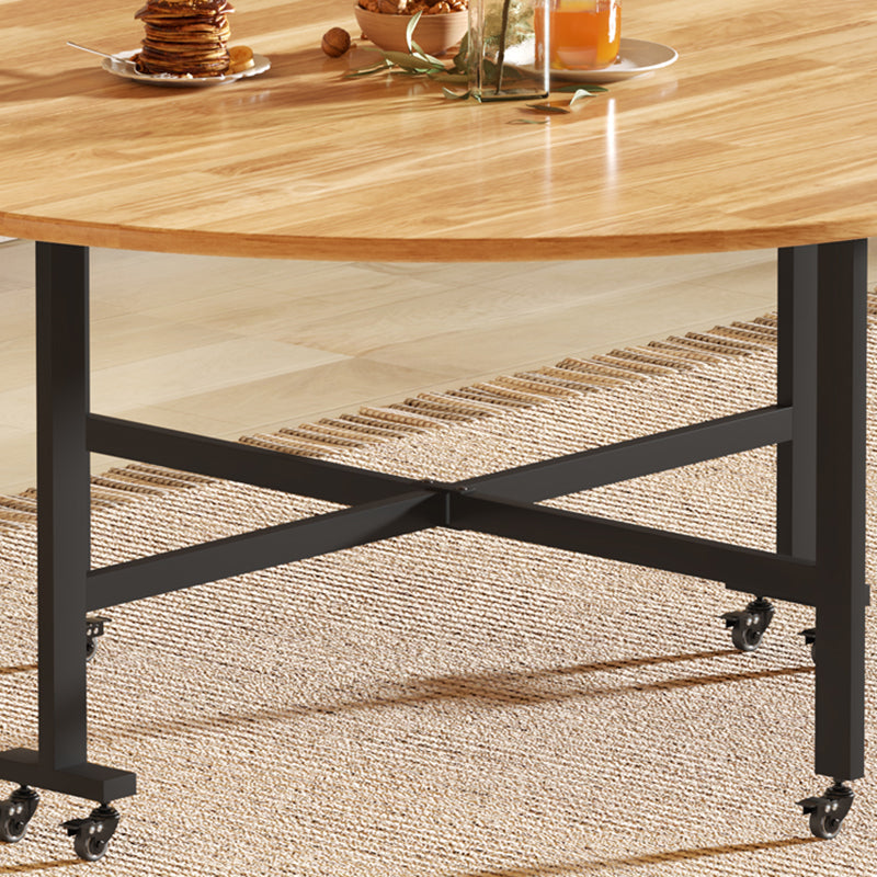 Mesa de comedor redonda de madera maciza de estilo moderno con hojas abatibles en color natural