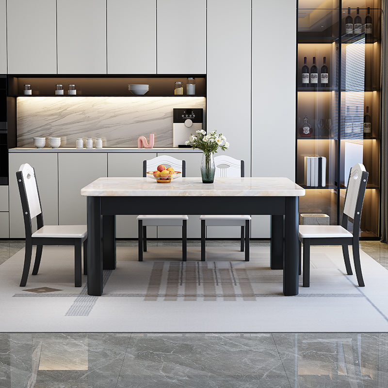 Contemporary Style Rectangle Marble Fixed Dinner Table with 4 Legs Clearhalo 'Dining Tables & Seating' 'Dining Tables' 'dining_table' 'furn' 'furn_dining_table' 'Furniture' 'Kitchen & Dining Furniture' 7649583