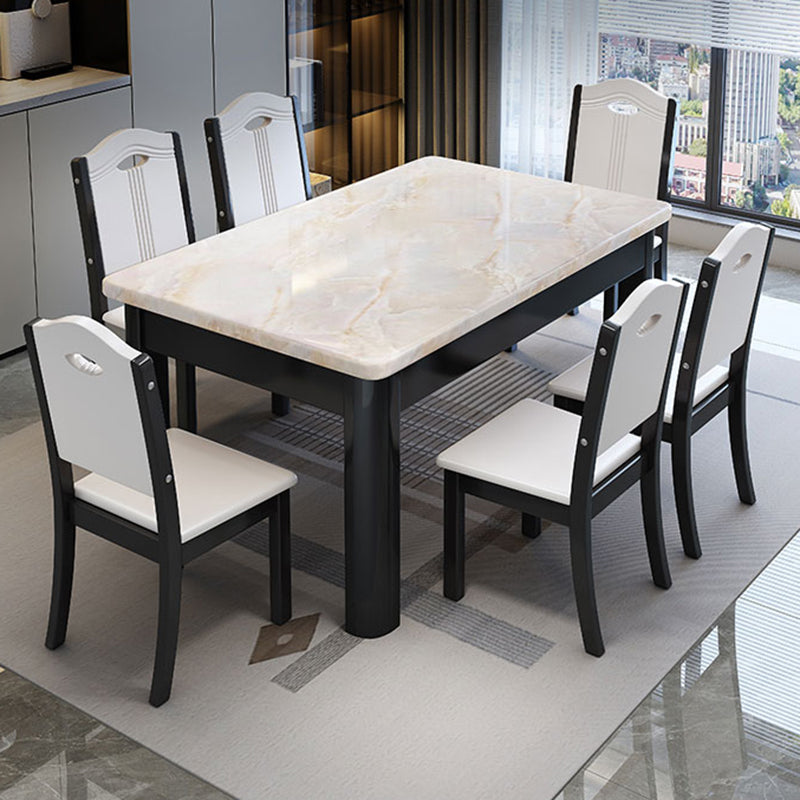 Contemporary Style Rectangle Marble Fixed Dinner Table with 4 Legs Clearhalo 'Dining Tables & Seating' 'Dining Tables' 'dining_table' 'furn' 'furn_dining_table' 'Furniture' 'Kitchen & Dining Furniture' 7649585