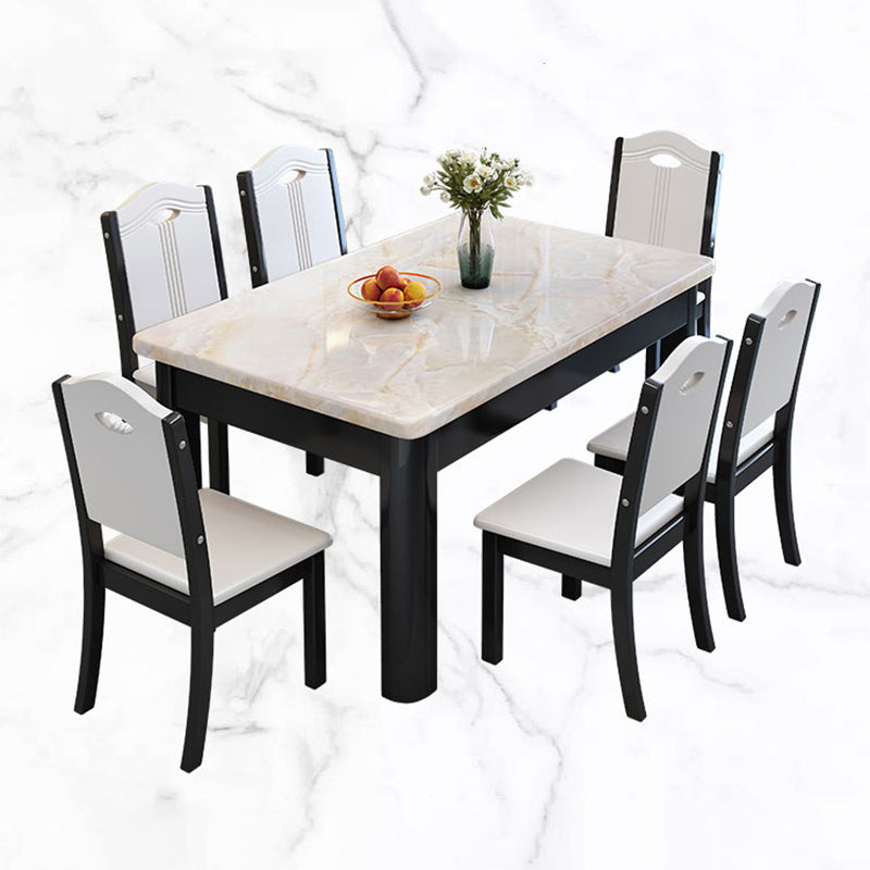 Contemporary Style Rectangle Marble Fixed Dinner Table with 4 Legs Clearhalo 'Dining Tables & Seating' 'Dining Tables' 'dining_table' 'furn' 'furn_dining_table' 'Furniture' 'Kitchen & Dining Furniture' 7649586
