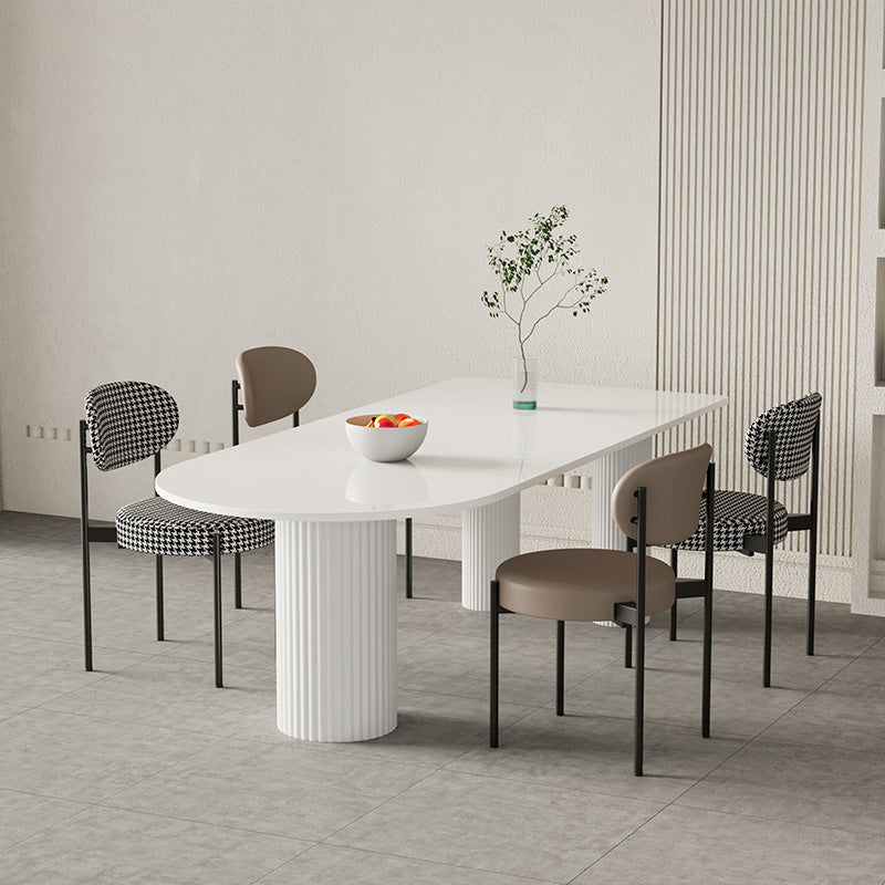 Contemporary White Color Faux Marble Dinner Table with 3 Legs Clearhalo 'Dining Tables & Seating' 'Dining Tables' 'dining_table' 'furn' 'furn_dining_table' 'Furniture' 'Kitchen & Dining Furniture' 7649610