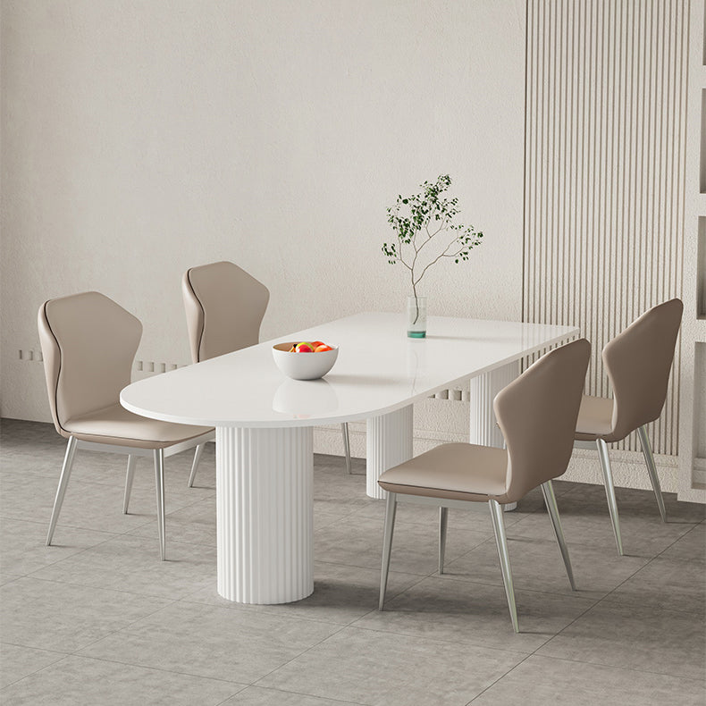 Contemporary White Color Faux Marble Dinner Table with 3 Legs Clearhalo 'Dining Tables & Seating' 'Dining Tables' 'dining_table' 'furn' 'furn_dining_table' 'Furniture' 'Kitchen & Dining Furniture' 7649619