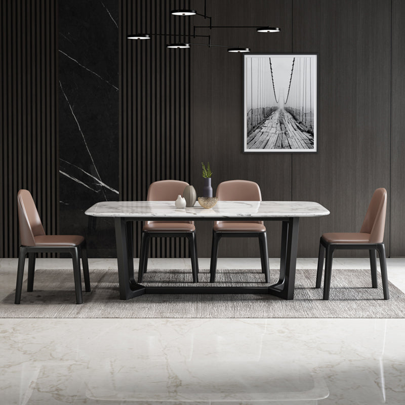 5/7 Pieces Modern White Marble Top Wooden Frame Dining Set for Home Clearhalo 'Dining Room Sets' 'Dining Tables & Seating' 'dining_room_set' 'furn' 'furn_dining_room_set' 'Furniture' 'Kitchen & Dining Furniture' 7649678