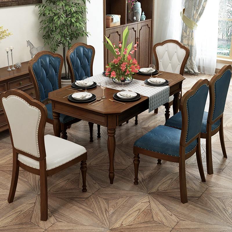 Rustic Style Solid Wood Set of 7 Dinette Table with Upholstered Chair Table & Chair(s) Blue Clearhalo 'Dining Room Sets' 'Dining Tables & Seating' 'dining_room_set' 'furn' 'furn_dining_room_set' 'Furniture' 'Kitchen & Dining Furniture' 7649775