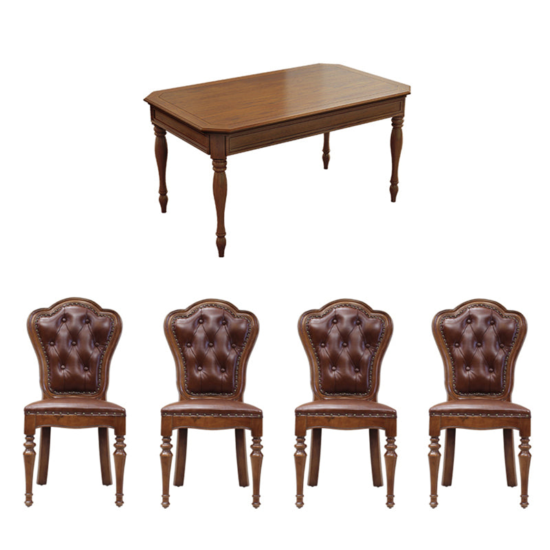Rustic Style Solid Wood Set of 7 Dinette Table with Upholstered Chair Table & Chair(s) Brown Clearhalo 'Dining Room Sets' 'Dining Tables & Seating' 'dining_room_set' 'furn' 'furn_dining_room_set' 'Furniture' 'Kitchen & Dining Furniture' 7649776