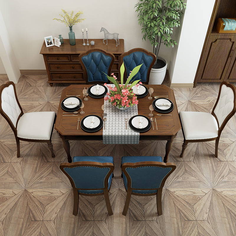 Rustic Style Solid Wood Set of 7 Dinette Table with Upholstered Chair Clearhalo 'Dining Room Sets' 'Dining Tables & Seating' 'dining_room_set' 'furn' 'furn_dining_room_set' 'Furniture' 'Kitchen & Dining Furniture' 7649778