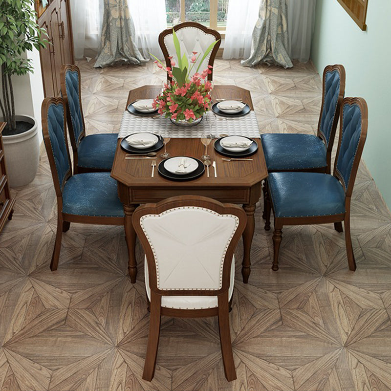 Rustic Style Solid Wood Set of 7 Dinette Table with Upholstered Chair Clearhalo 'Dining Room Sets' 'Dining Tables & Seating' 'dining_room_set' 'furn' 'furn_dining_room_set' 'Furniture' 'Kitchen & Dining Furniture' 7649779