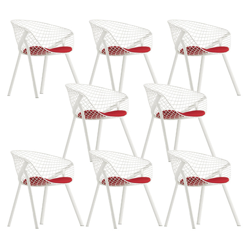 Modern Style Arm Chair Metal Cross Back Dining Room Chair for Indoor White 8 Piece Set Clearhalo 'Dining Chairs' 'Dining Tables & Seating' 'dining_chair' 'furn' 'furn_dining_chair' 'Furniture' 'Kitchen & Dining Furniture' 7650159