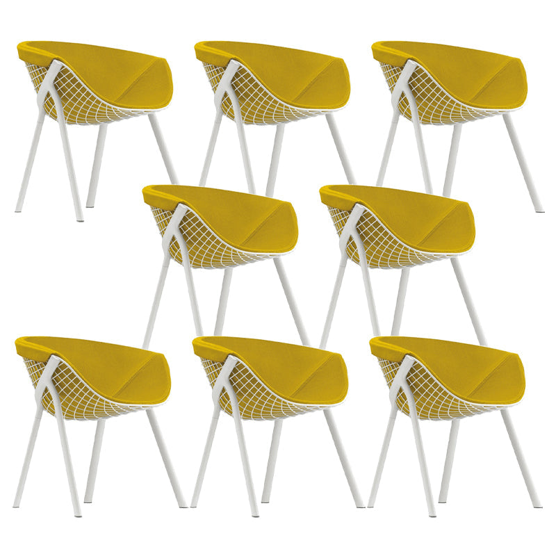 Modern Style Arm Chair Metal Cross Back Dining Room Chair for Indoor Yellow 8 Piece Set Clearhalo 'Dining Chairs' 'Dining Tables & Seating' 'dining_chair' 'furn' 'furn_dining_chair' 'Furniture' 'Kitchen & Dining Furniture' 7650172