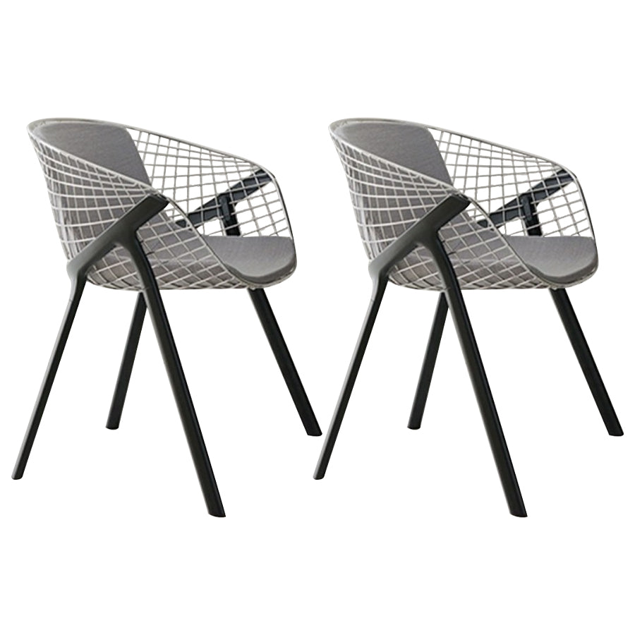 Modern Style Arm Chair Metal Cross Back Dining Room Chair for Indoor Black Gray 2 Piece Set Clearhalo 'Dining Chairs' 'Dining Tables & Seating' 'dining_chair' 'furn' 'furn_dining_chair' 'Furniture' 'Kitchen & Dining Furniture' 7650174