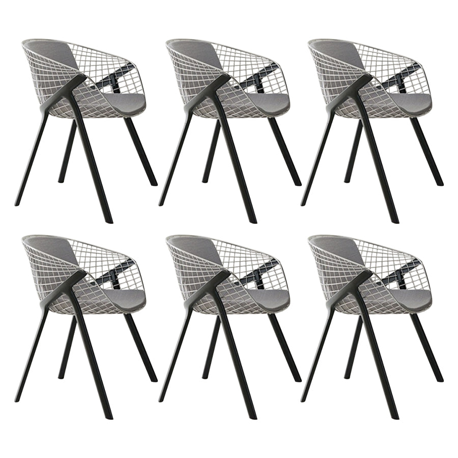 Modern Style Arm Chair Metal Cross Back Dining Room Chair for Indoor Black Gray 6 Piece Set Clearhalo 'Dining Chairs' 'Dining Tables & Seating' 'dining_chair' 'furn' 'furn_dining_chair' 'Furniture' 'Kitchen & Dining Furniture' 7650176