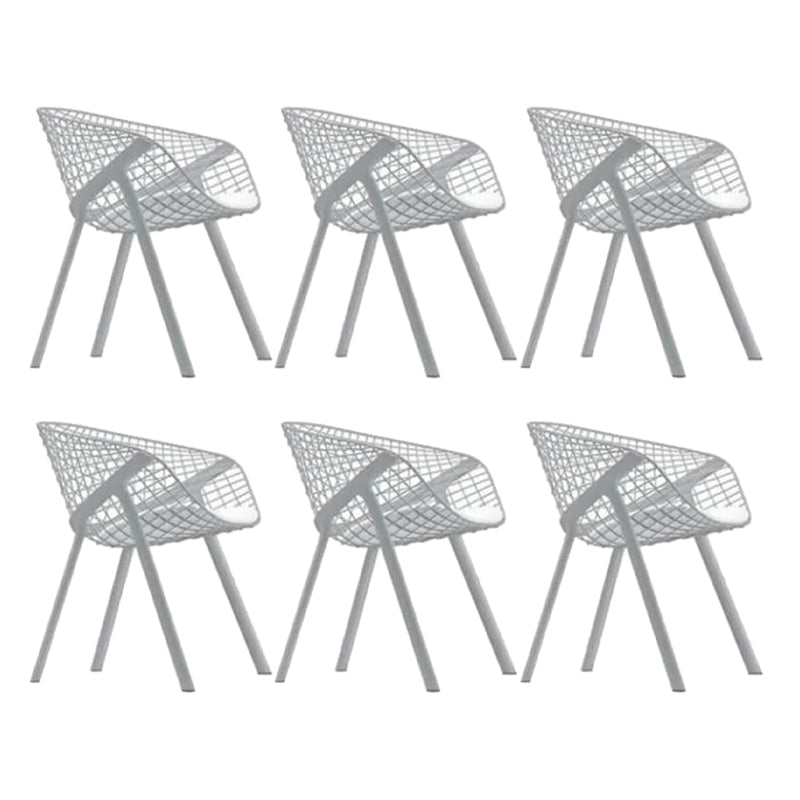 Modern Style Arm Chair Metal Cross Back Dining Room Chair for Indoor White-Gray 6 Piece Set Clearhalo 'Dining Chairs' 'Dining Tables & Seating' 'dining_chair' 'furn' 'furn_dining_chair' 'Furniture' 'Kitchen & Dining Furniture' 7650181
