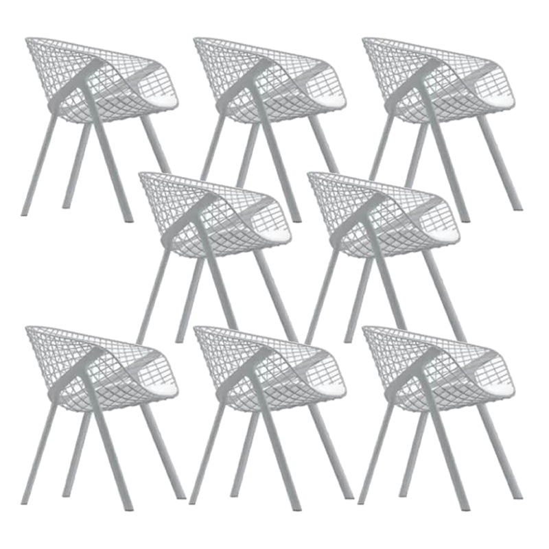 Modern Style Arm Chair Metal Cross Back Dining Room Chair for Indoor White-Gray 8 Piece Set Clearhalo 'Dining Chairs' 'Dining Tables & Seating' 'dining_chair' 'furn' 'furn_dining_chair' 'Furniture' 'Kitchen & Dining Furniture' 7650182