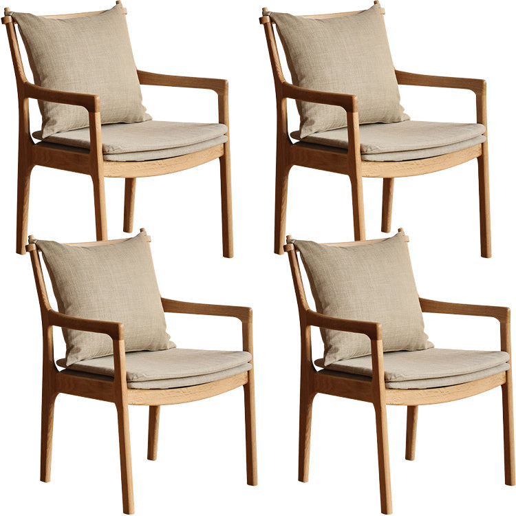 Home Contemporary Dining Chair Solid Wood Upholstered Dining Chair Natural Wood Khaki Cotton and Linen 4 Piece Set Clearhalo 'Dining Chairs' 'Dining Tables & Seating' 'dining_chair' 'furn' 'furn_dining_chair' 'Furniture' 'Kitchen & Dining Furniture' 7650397