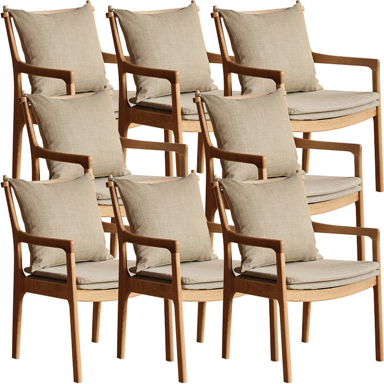 Home Contemporary Dining Chair Solid Wood Upholstered Dining Chair Natural Wood Khaki Cotton and Linen 8 Piece Set Clearhalo 'Dining Chairs' 'Dining Tables & Seating' 'dining_chair' 'furn' 'furn_dining_chair' 'Furniture' 'Kitchen & Dining Furniture' 7650399