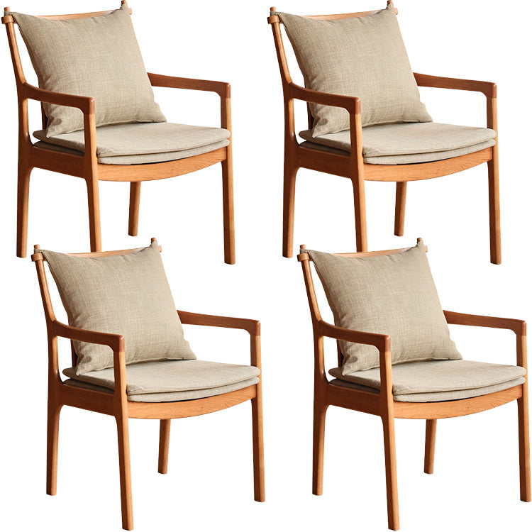 Home Contemporary Dining Chair Solid Wood Upholstered Dining Chair Light Brown Khaki Cotton and Linen 4 Piece Set Clearhalo 'Dining Chairs' 'Dining Tables & Seating' 'dining_chair' 'furn' 'furn_dining_chair' 'Furniture' 'Kitchen & Dining Furniture' 7650412