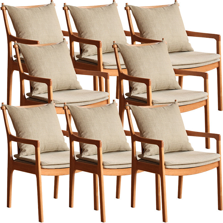 Home Contemporary Dining Chair Solid Wood Upholstered Dining Chair Light Brown Khaki Cotton and Linen 8 Piece Set Clearhalo 'Dining Chairs' 'Dining Tables & Seating' 'dining_chair' 'furn' 'furn_dining_chair' 'Furniture' 'Kitchen & Dining Furniture' 7650414