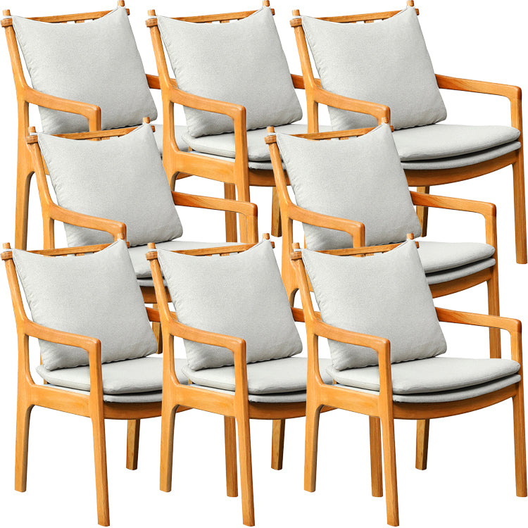 Home Contemporary Dining Chair Solid Wood Upholstered Dining Chair Light Brown-Grey Cotton and Linen 8 Piece Set Clearhalo 'Dining Chairs' 'Dining Tables & Seating' 'dining_chair' 'furn' 'furn_dining_chair' 'Furniture' 'Kitchen & Dining Furniture' 7650423