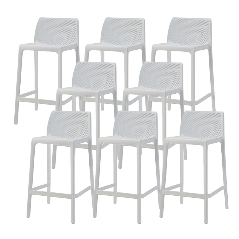 Contemporary Low Back Indoor Plastic Armless Bar Stool with Footrest White 8 Piece Set Counter Stool(26"H) Clearhalo 'Bar Furniture' 'Bar Stools' 'bar_stools' 'furn' 'furn_bar_stools' 'Furniture' 'Kitchen & Dining Furniture' 7650595