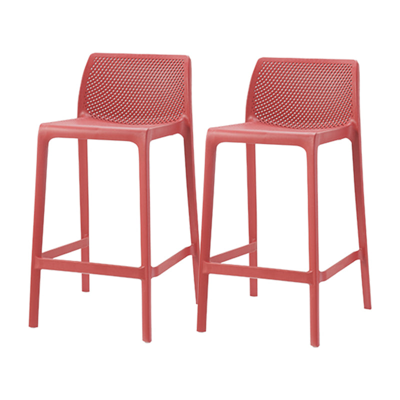 Contemporary Low Back Indoor Plastic Armless Bar Stool with Footrest Red 2 Piece Set Counter Stool(26"H) Clearhalo 'Bar Furniture' 'Bar Stools' 'bar_stools' 'furn' 'furn_bar_stools' 'Furniture' 'Kitchen & Dining Furniture' 7650599