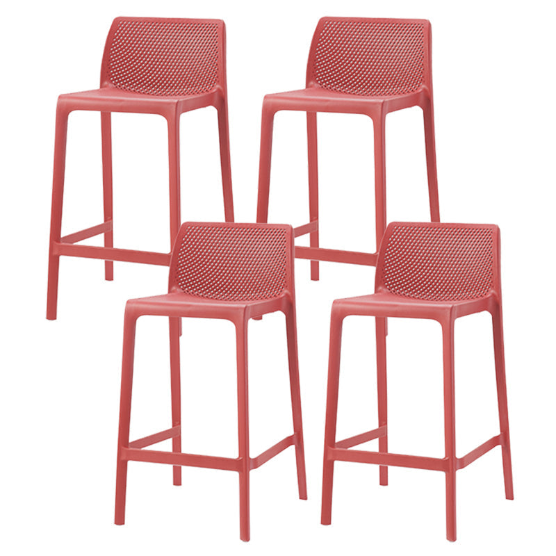 Contemporary Low Back Indoor Plastic Armless Bar Stool with Footrest Red 4 Piece Set Counter Stool(26"H) Clearhalo 'Bar Furniture' 'Bar Stools' 'bar_stools' 'furn' 'furn_bar_stools' 'Furniture' 'Kitchen & Dining Furniture' 7650601