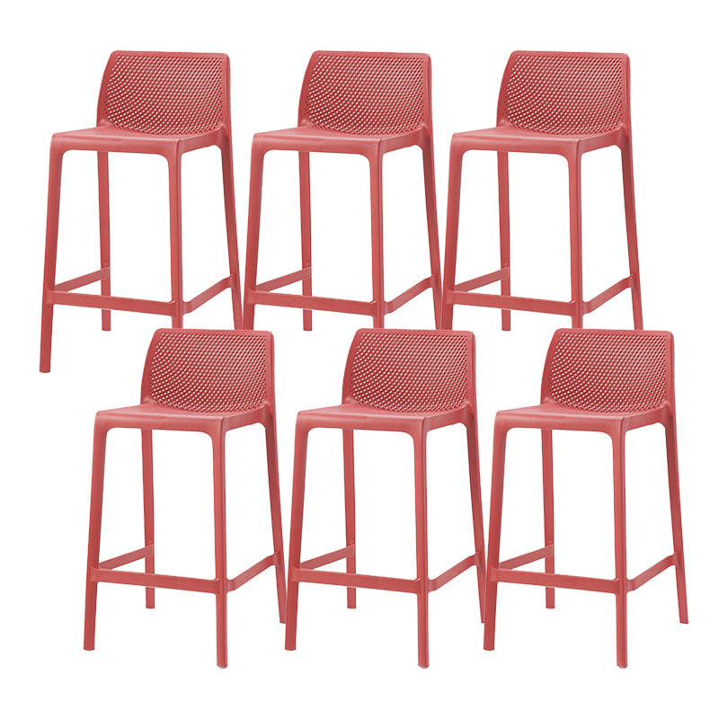 Contemporary Low Back Indoor Plastic Armless Bar Stool with Footrest Red 6 Piece Set Counter Stool(26"H) Clearhalo 'Bar Furniture' 'Bar Stools' 'bar_stools' 'furn' 'furn_bar_stools' 'Furniture' 'Kitchen & Dining Furniture' 7650602